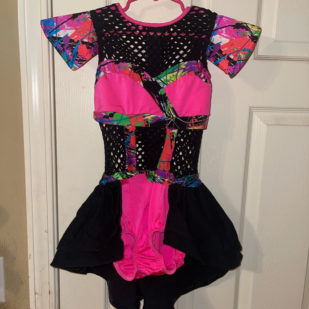 Vibrant Pink and Black Kids Dance Costume